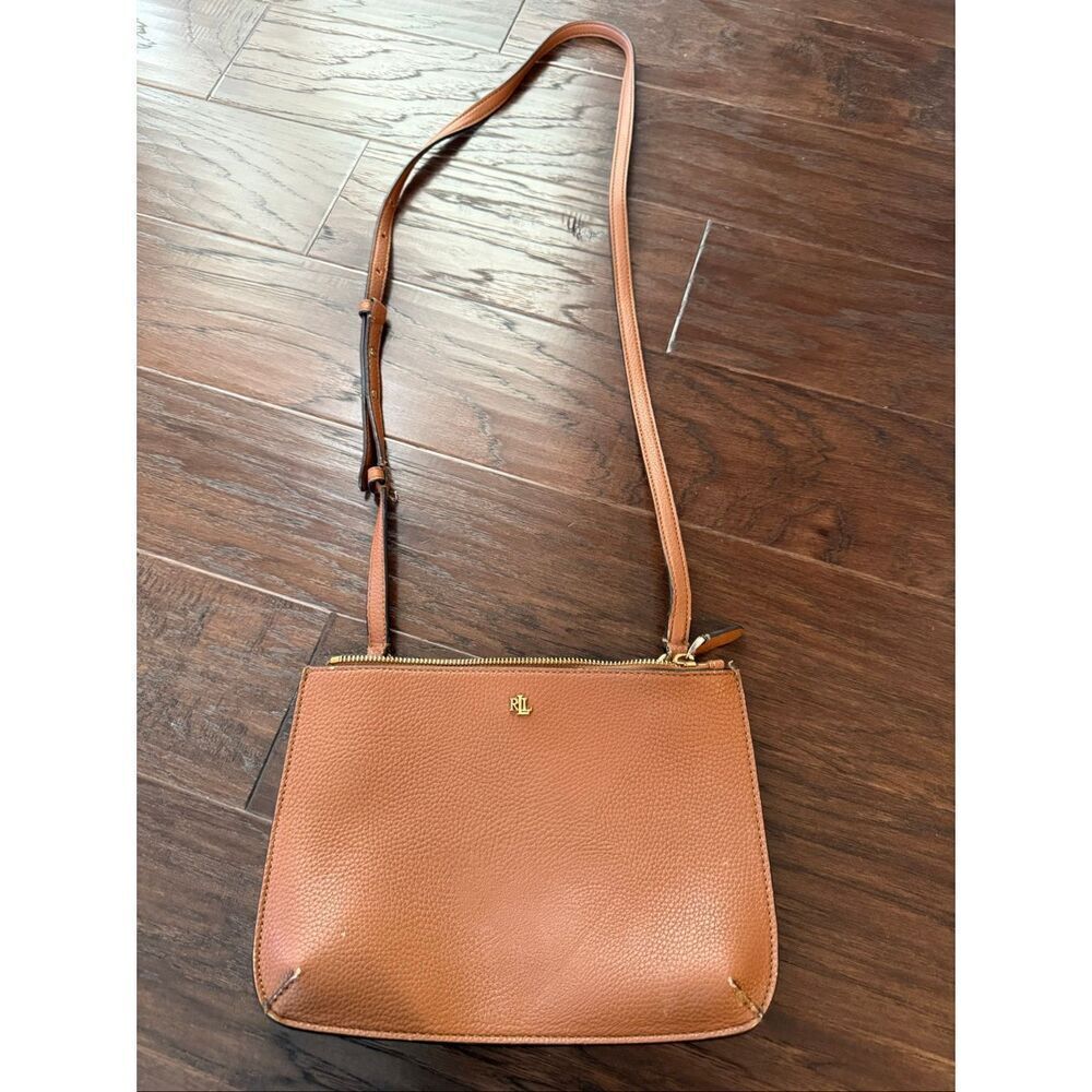 Ralph Lauren Vegan Leather Double Pouch Brown Crossbody Purse